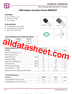 TPW70R110C Datasheet PDF - Wuxi Unigroup Microelectronics Company