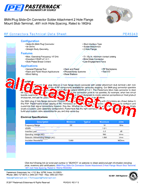 PE45343 Datasheet PDF - Pasternack Enterprises, Inc.