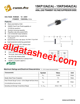 15KP240C Datasheet PDF - SUNMATE electronic Co., LTD