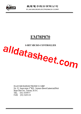 EM78P870 Datasheet PDF - ELAN Microelectronics Corp