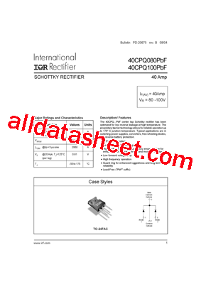40CPQ080PBF Datasheet PDF - International Rectifier