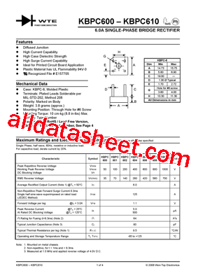 KBPC600 Datasheet PDF - Won-Top Electronics