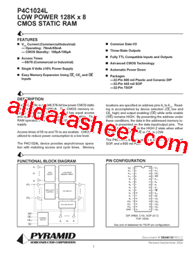 P4C1024L70CWC Datasheet PDF - Pyramid Semiconductor Corporation