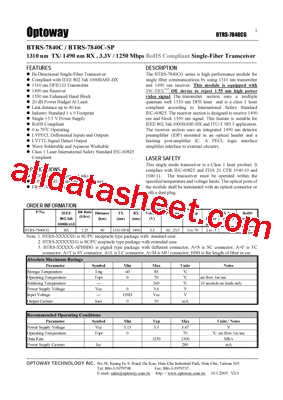 BTRS-7840C Datasheet PDF - Optoway Technology Inc