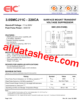 3.0SMCJ40C Datasheet PDF - EIC discrete Semiconductors