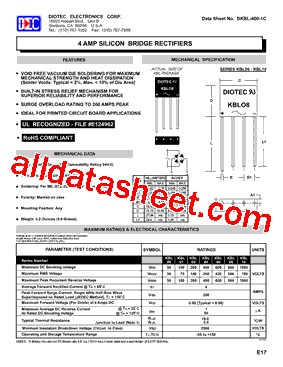 BKBL-400-1C Datasheet PDF - DIOTEC Electronics Corporation