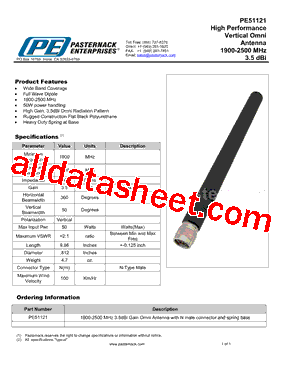 PE51121 Datasheet PDF - Pasternack Enterprises, Inc.