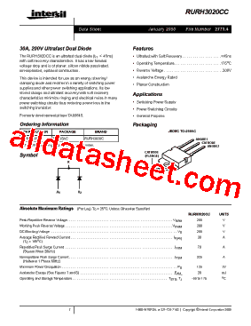 RURH3020CC Datasheet PDF - Intersil Corporation