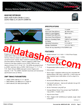 KHX18C10T2K2-8 Datasheet PDF - List of Unclassifed Manufacturers