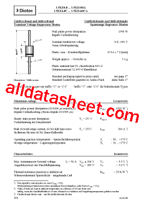 1.5KE440CA Datasheet PDF - Diotec Semiconductor